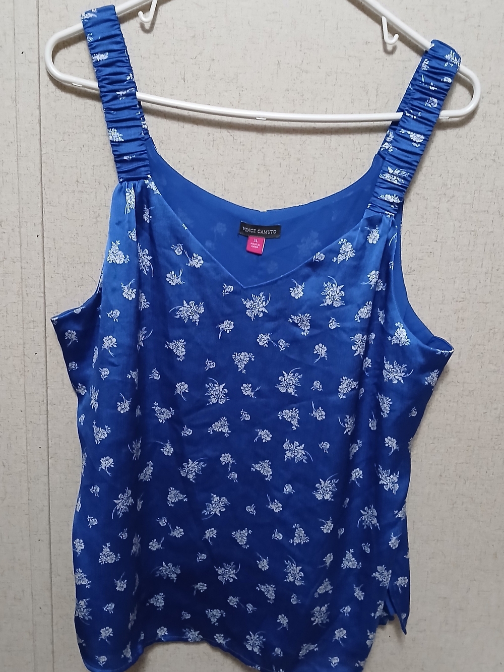 Vince Camuto Royal Blue Floral Ruched-Strap Camisole
